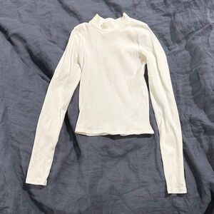 White Ribbed Turtleneck Top